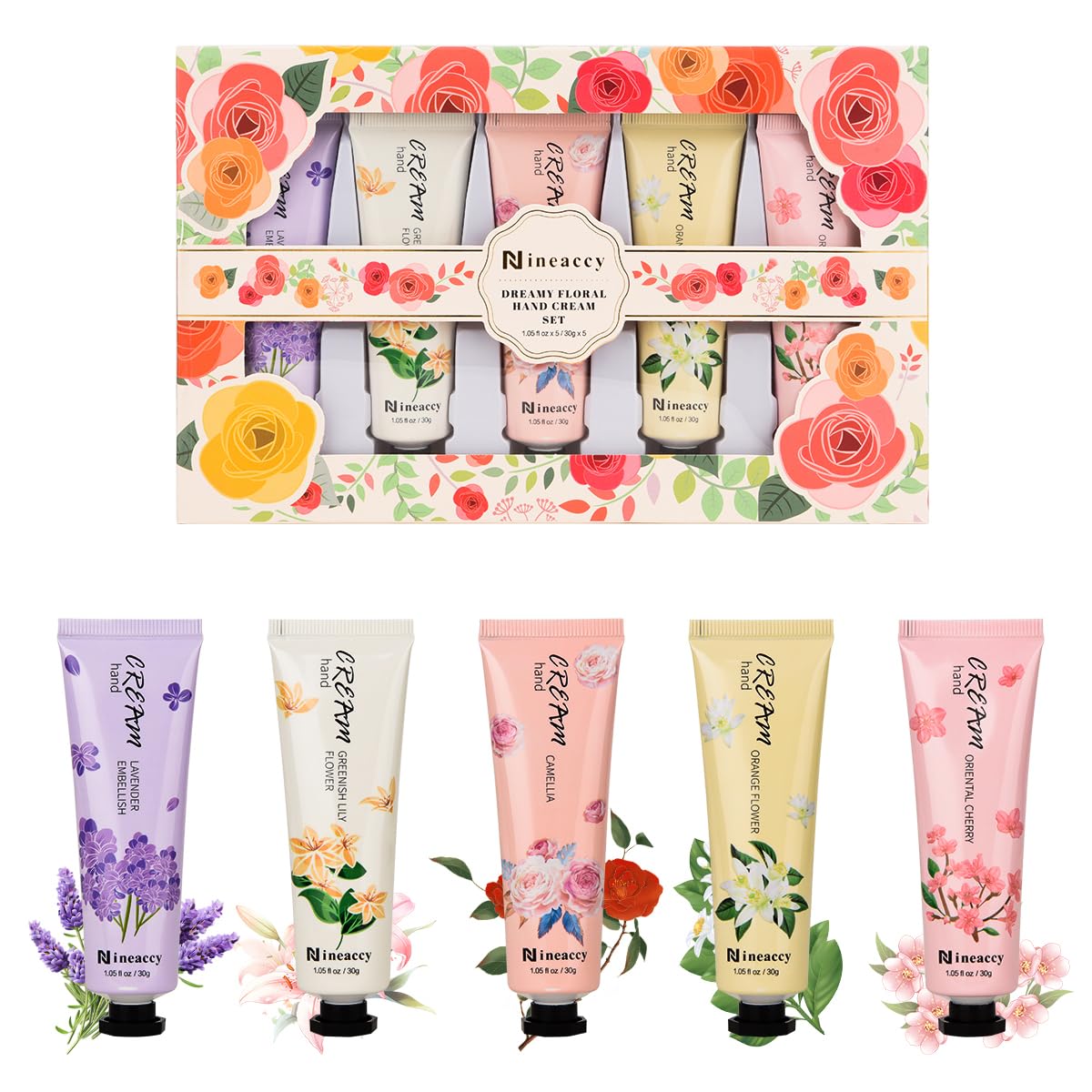 Nineaccy Floral assorted Hand Cream Set, 5 x 30ml，Pack of 5